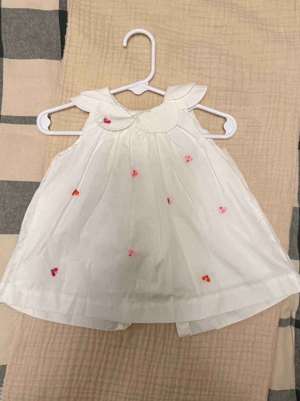 Jacadi White Baby Summer Dress with Pink & Orange Bee Embroidery